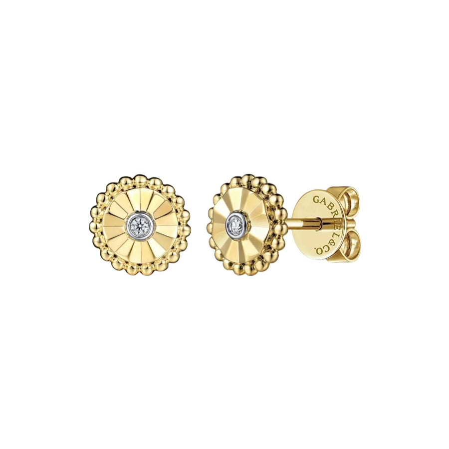 14K White And Yellow Gold Diamond Stud Earrings