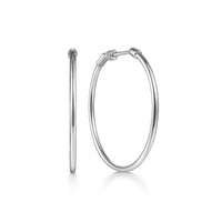 14K White Gold 30mm Round Classic Hoop Earrings