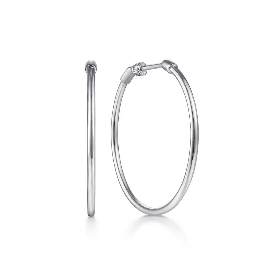 14K White Gold 30mm Round Classic Hoop Earrings