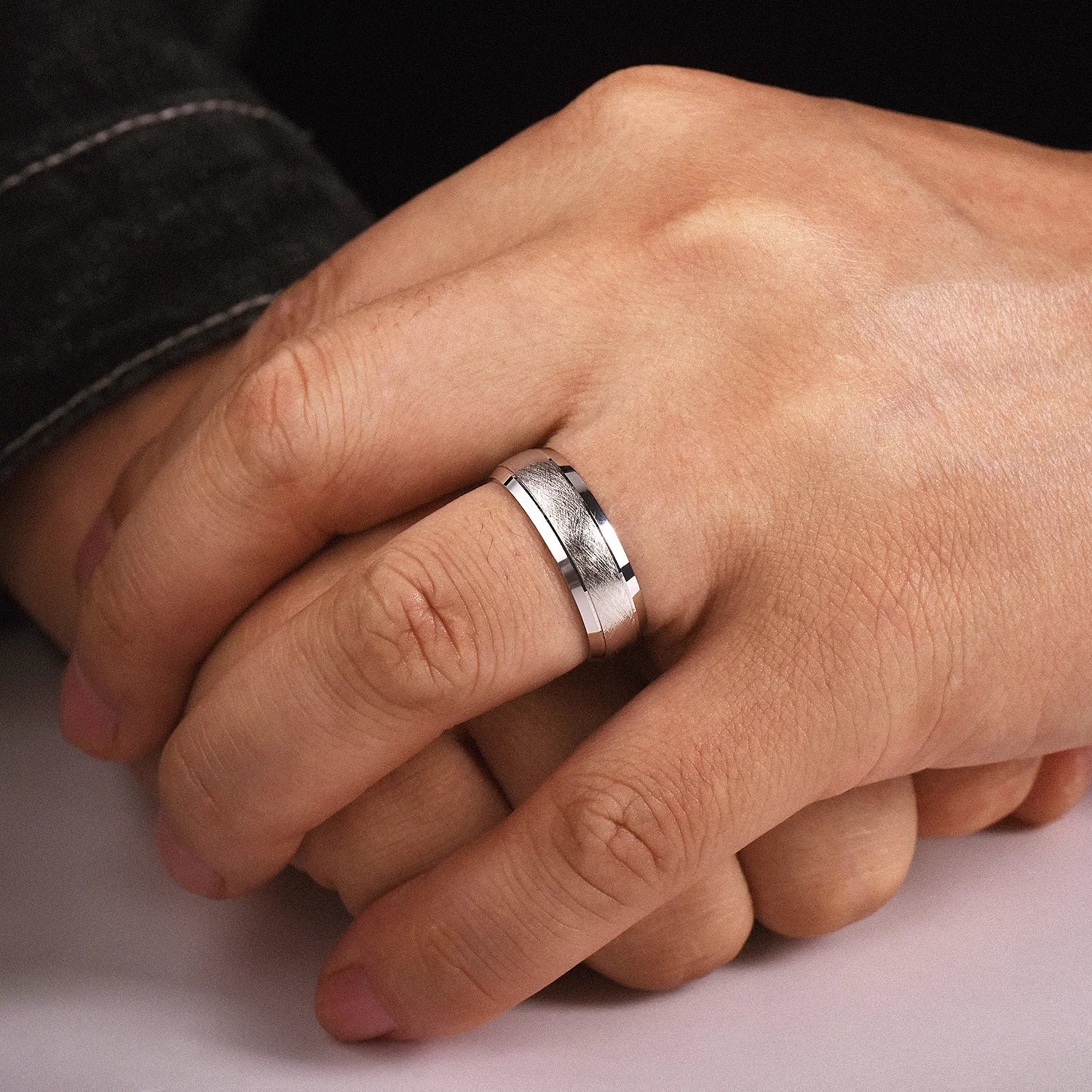 14K Gold Horizontal Brush Wedding Band