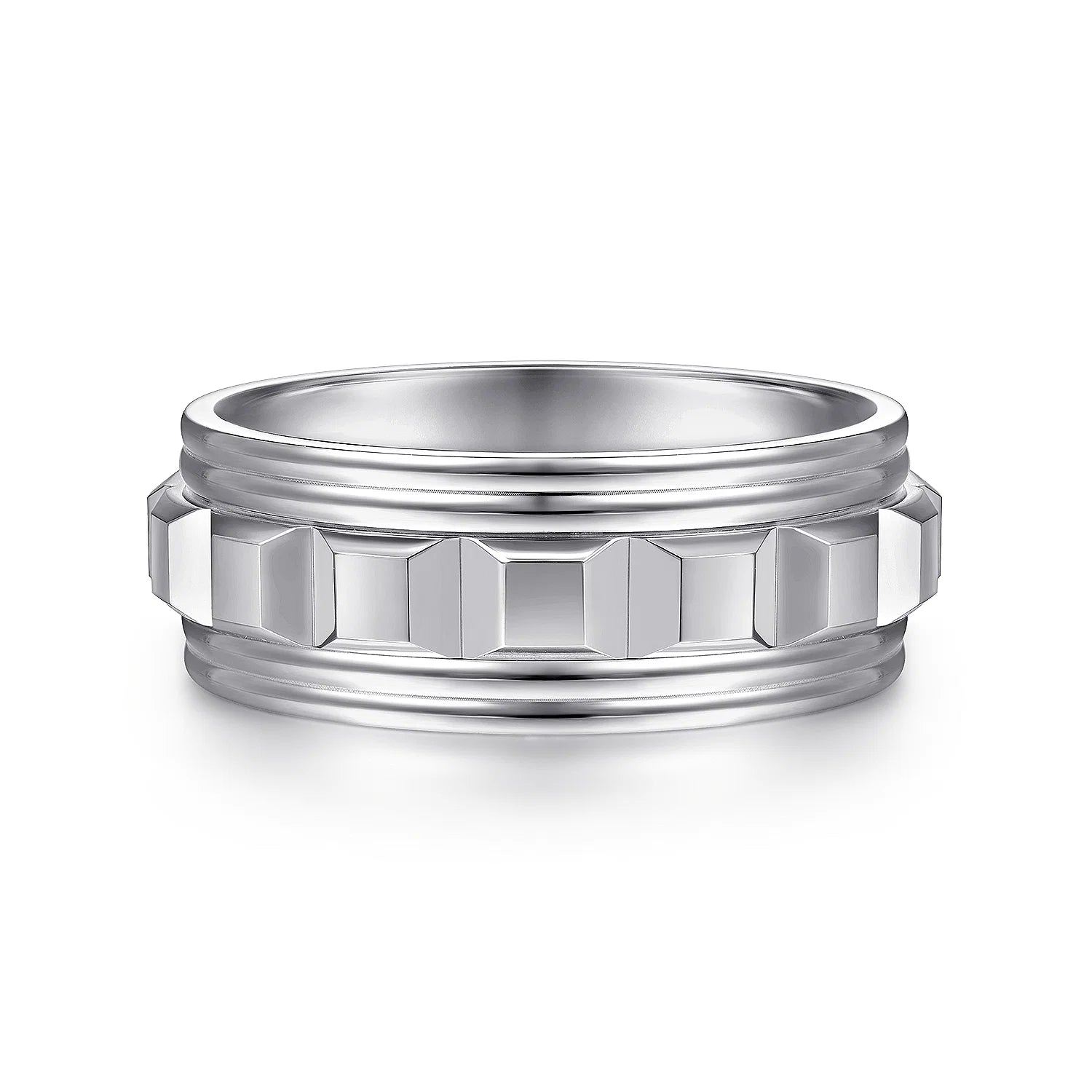 14K Gold Two Tone Grommet Inlay Wedding Band