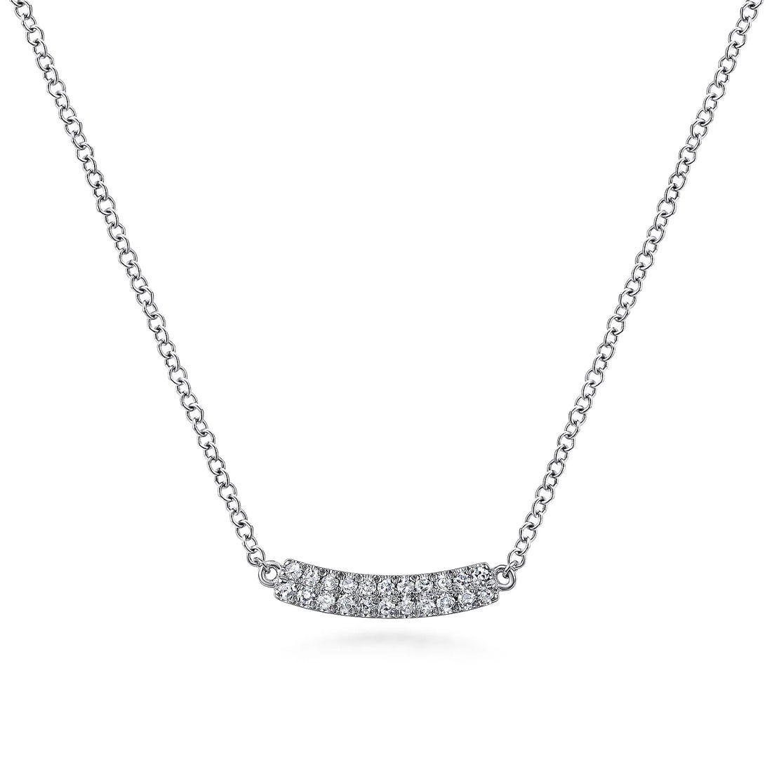 14K White Gold Curved Pavé Diamond Bar Necklace