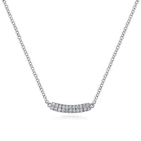 14K White Gold Curved Pavé Diamond Bar Necklace