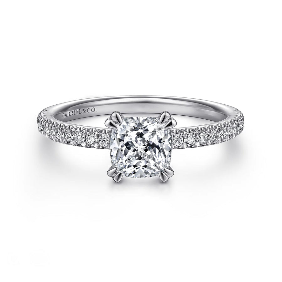 Gabriel & Co 14K White Gold Cushion Cut Diamond Engagement Ring