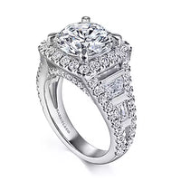 Gabriel & Co 14k White Gold Cushion Halo Diamond Channel Set Engagement Ring