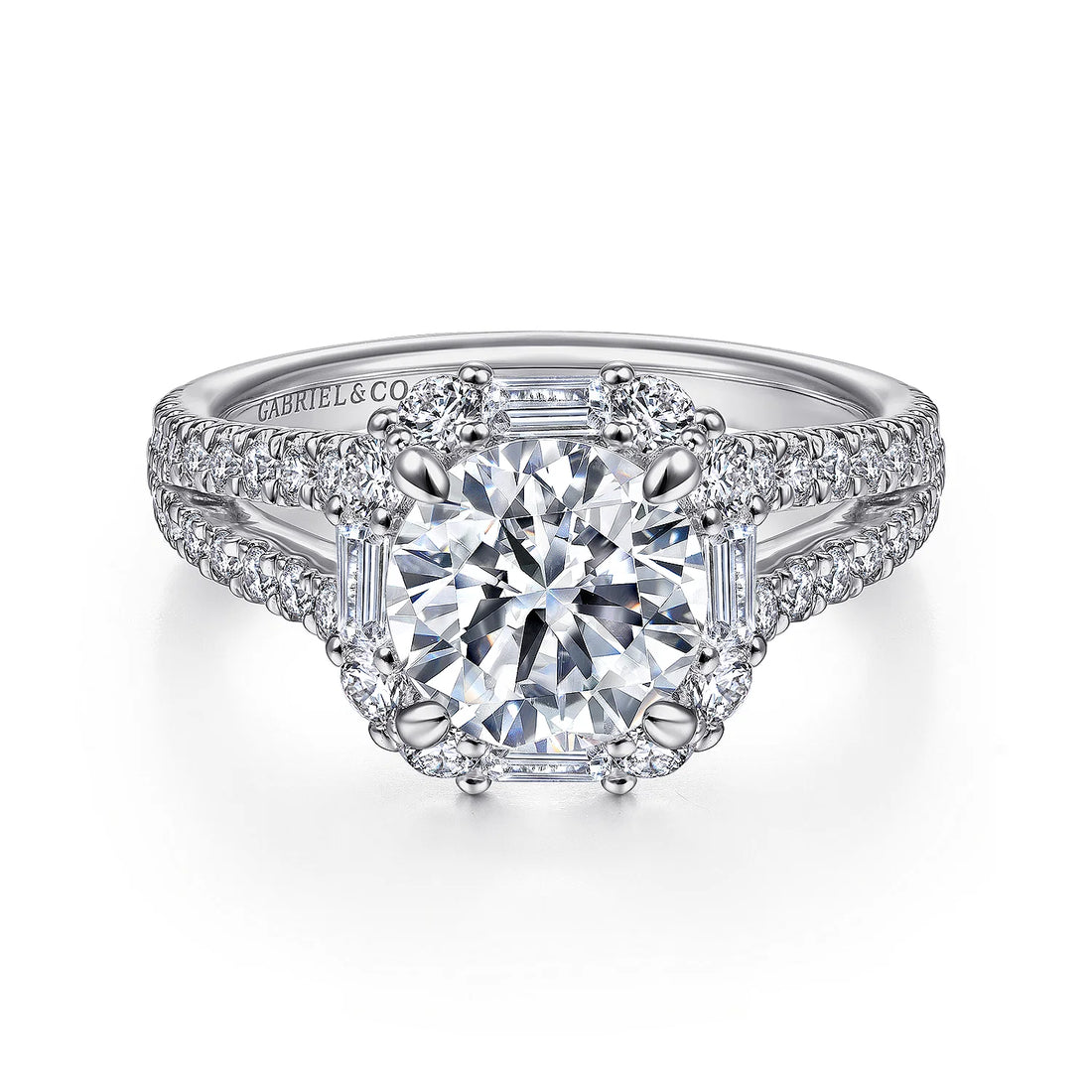 Gabriel & Co 14K White Gold Cushion Halo  Diamond Engagement Ring