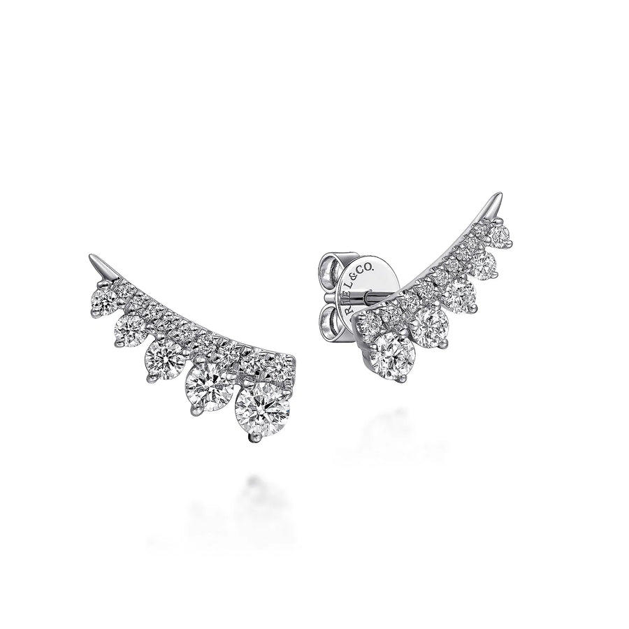 14K White Gold Diamond Ear Climber Earrings