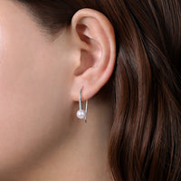 14K White Gold Diamond and Pearl Fish Wire Drop Earrings