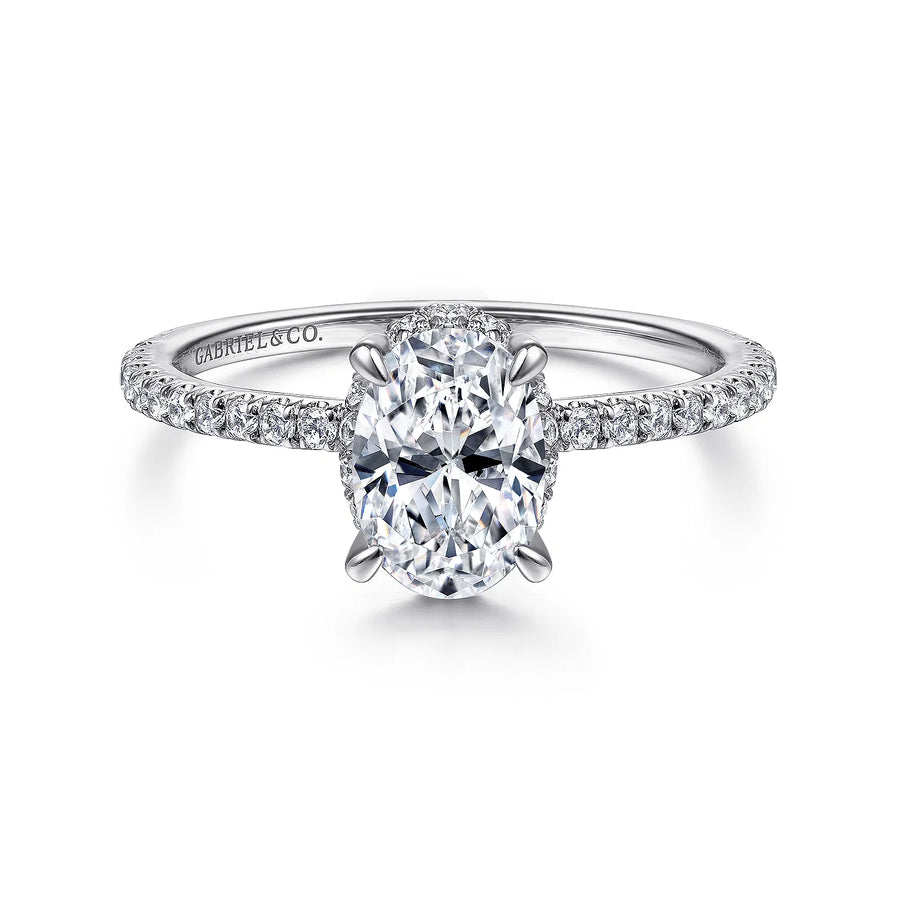 Gabriel & Co 14k White Gold Oval Cut Hidden Halo Engagement Ring