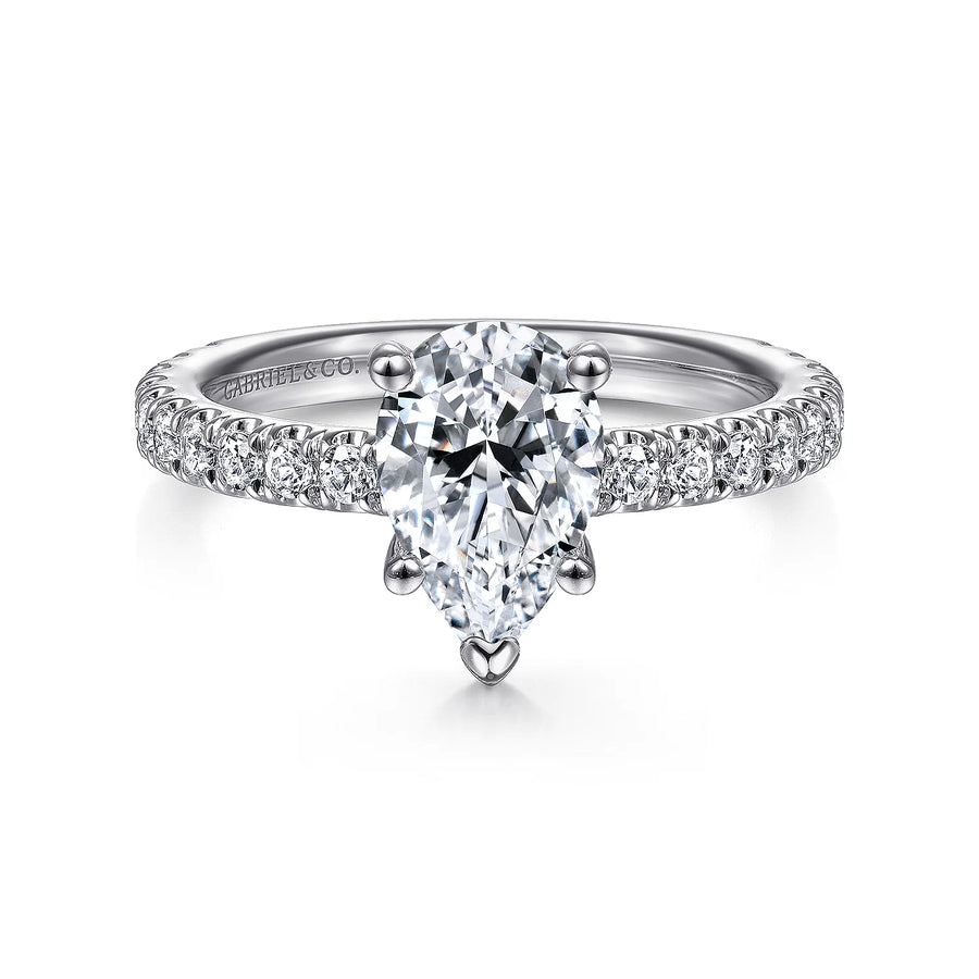 Gabriel & Co 14k White Gold Pear Halo Engagement Ring