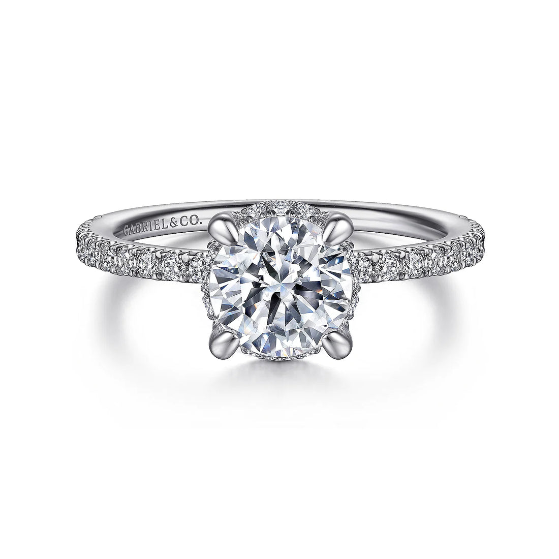 Gabriel & Co 14k White Gold Round Cut Hidden Halo Engagement Ring