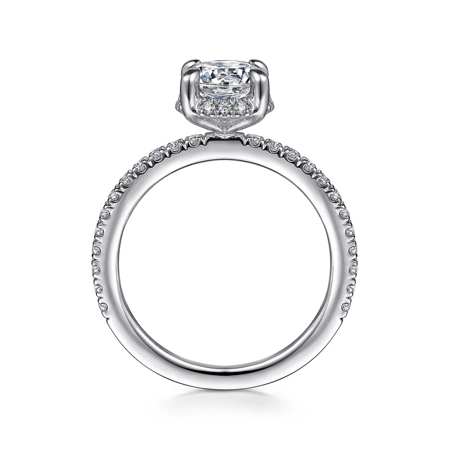 Gabriel & Co 14k White Gold Round Cut Hidden Halo Engagement Ring