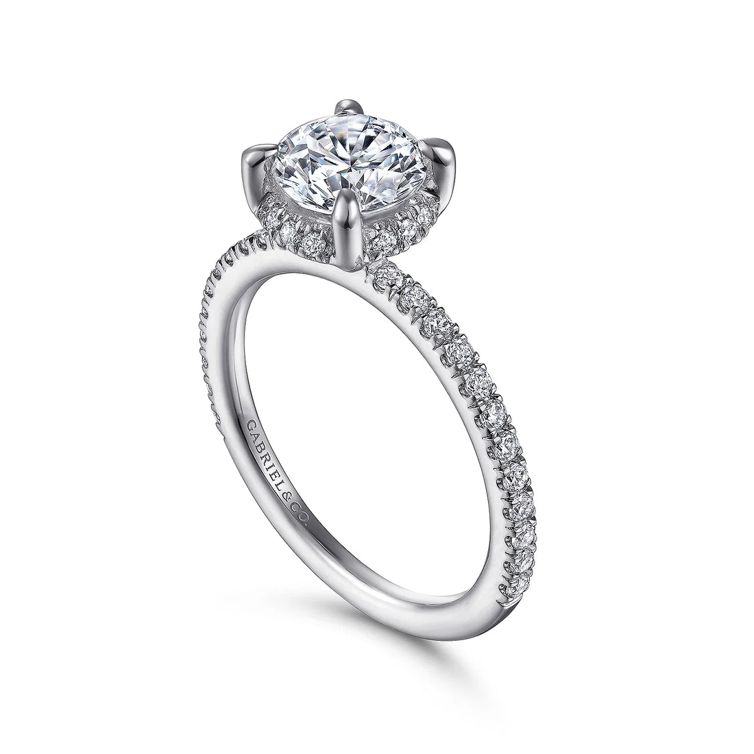 Gabriel & Co 14k White Gold Round Cut Hidden Halo Engagement Ring