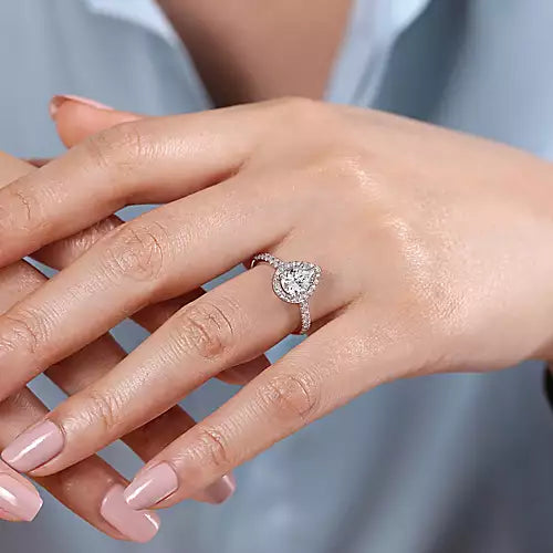 Gabriel & Co 14K White Gold Pear Shape Halo Diamond Engagement Ring