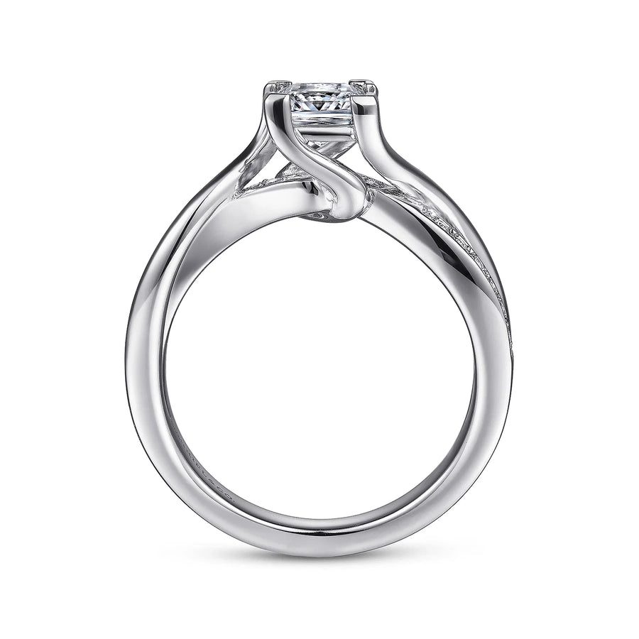 Gabriel & Co 14k White Gold Princess Cut Twist Engagement Ring