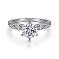 Gabriel & Co 14K White Gold Vintage Inspired Diamond Engagement Ring