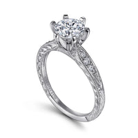 Gabriel & Co 14K White Gold Vintage Inspired Diamond Engagement Ring