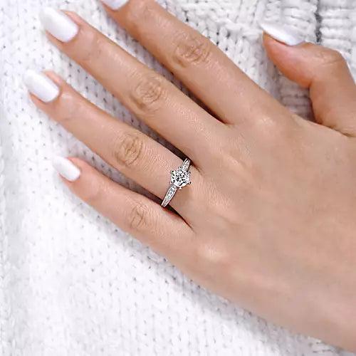 Gabriel & Co 14K White Gold Vintage Inspired Diamond Engagement Ring