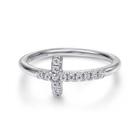 14K White Gold Sideways Diamond Cross Ring