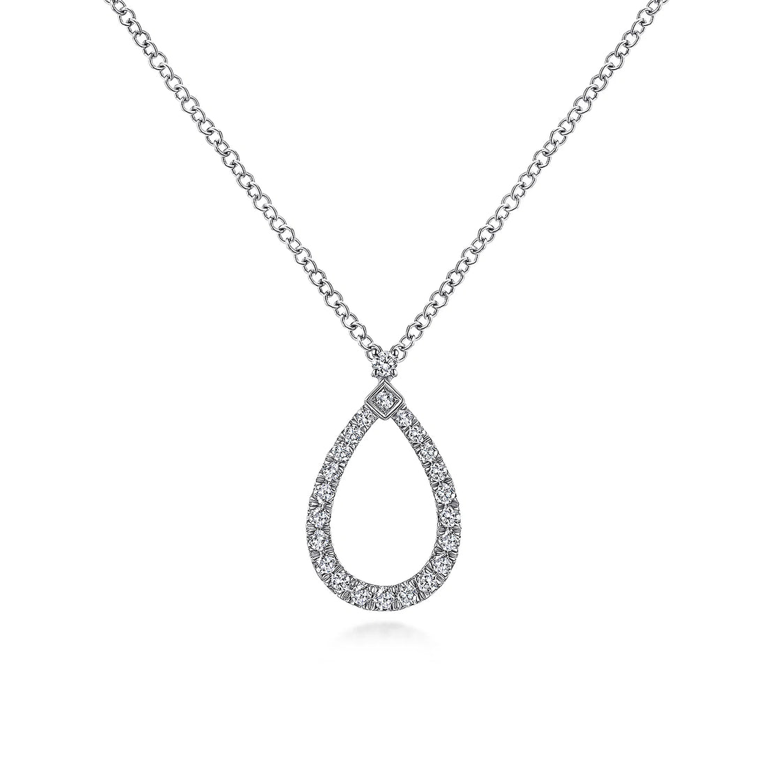 14K White Gold Teardrop Diamond Pendant Necklace