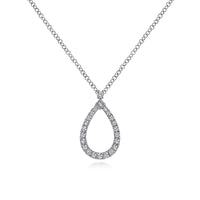 14K White Gold Teardrop Diamond Pendant Necklace