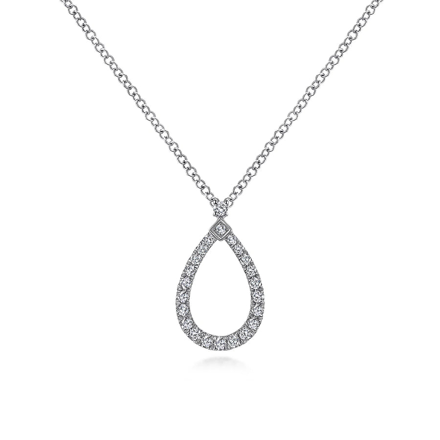 14K White Gold Teardrop Diamond Pendant Necklace