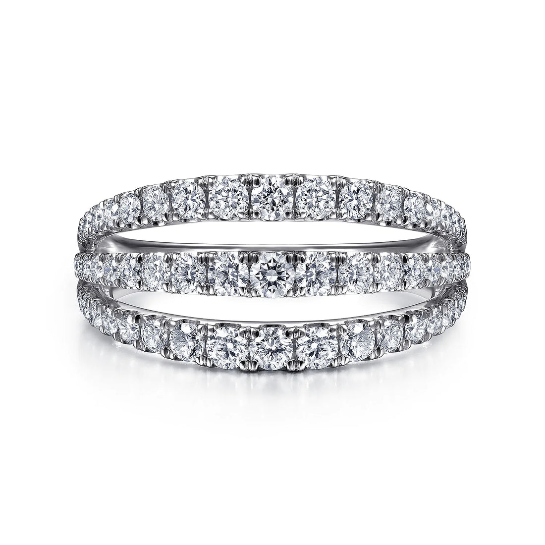 14K White Gold Three Row Diamond Ring