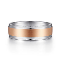 14K Gold Two Tone  Satin Finish Wedding Band