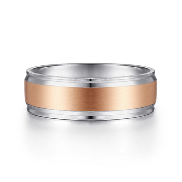 14K Gold Two Tone  Satin Finish Wedding Band