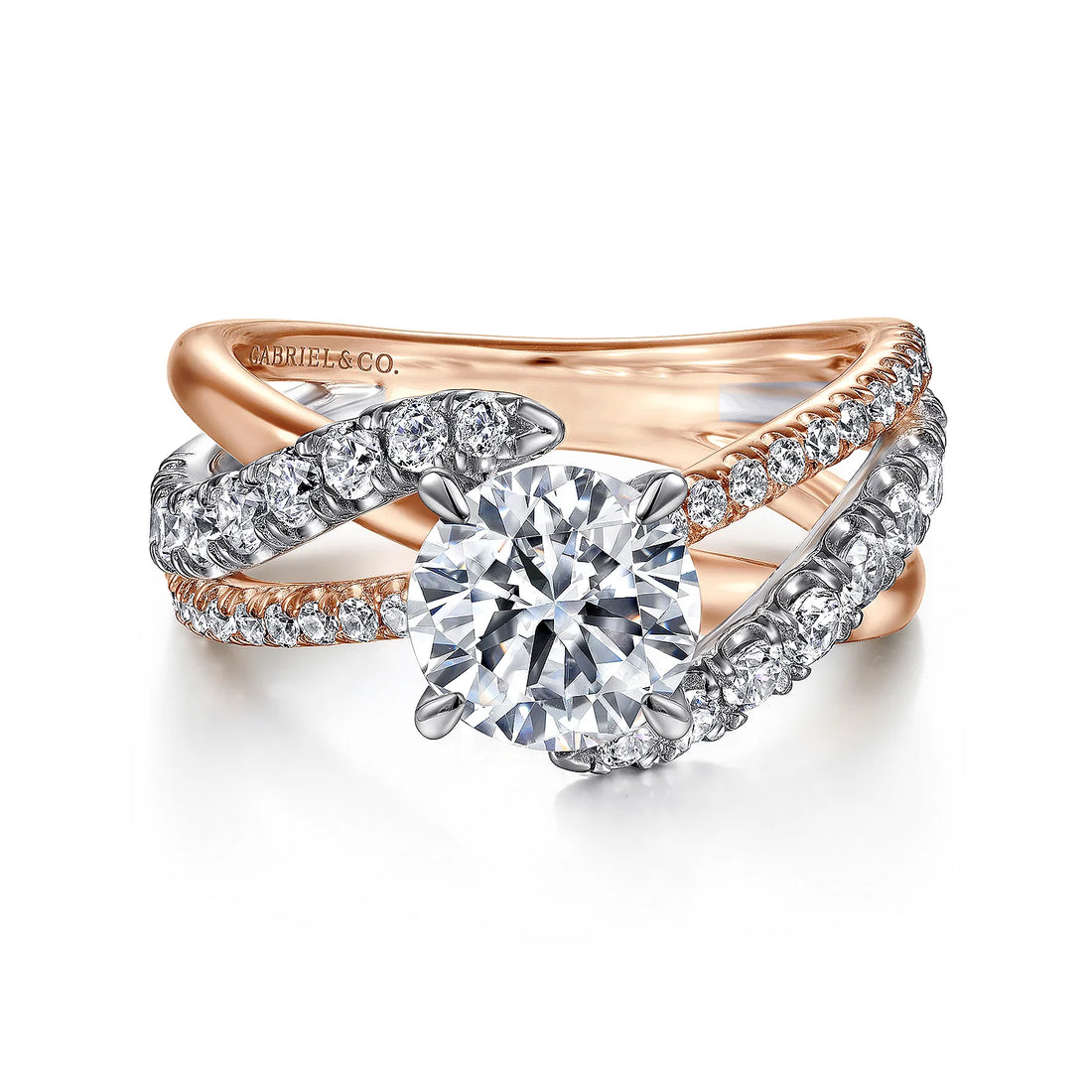 Gabriel & Co 14k White & Rose Gold Diamond Twist Engagement Ring