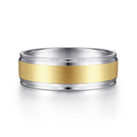 14K Gold Two Tone  Satin Finish Wedding Band