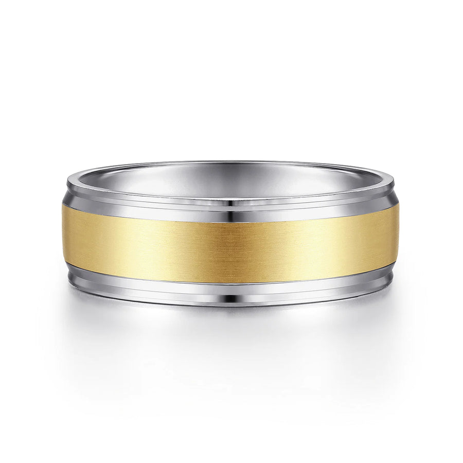 14K Gold Two Tone  Satin Finish Wedding Band