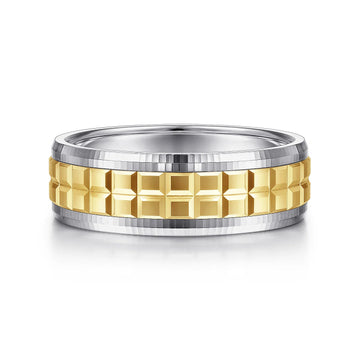 14K Gold Two Tone Square Inlay Wedding Band