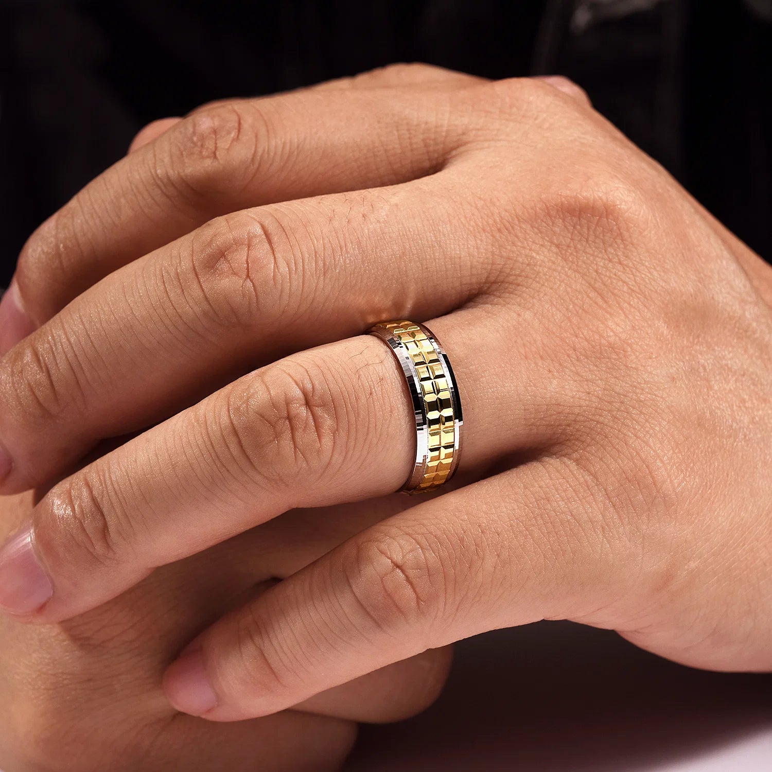 14K Gold Two Tone Square Inlay Wedding Band