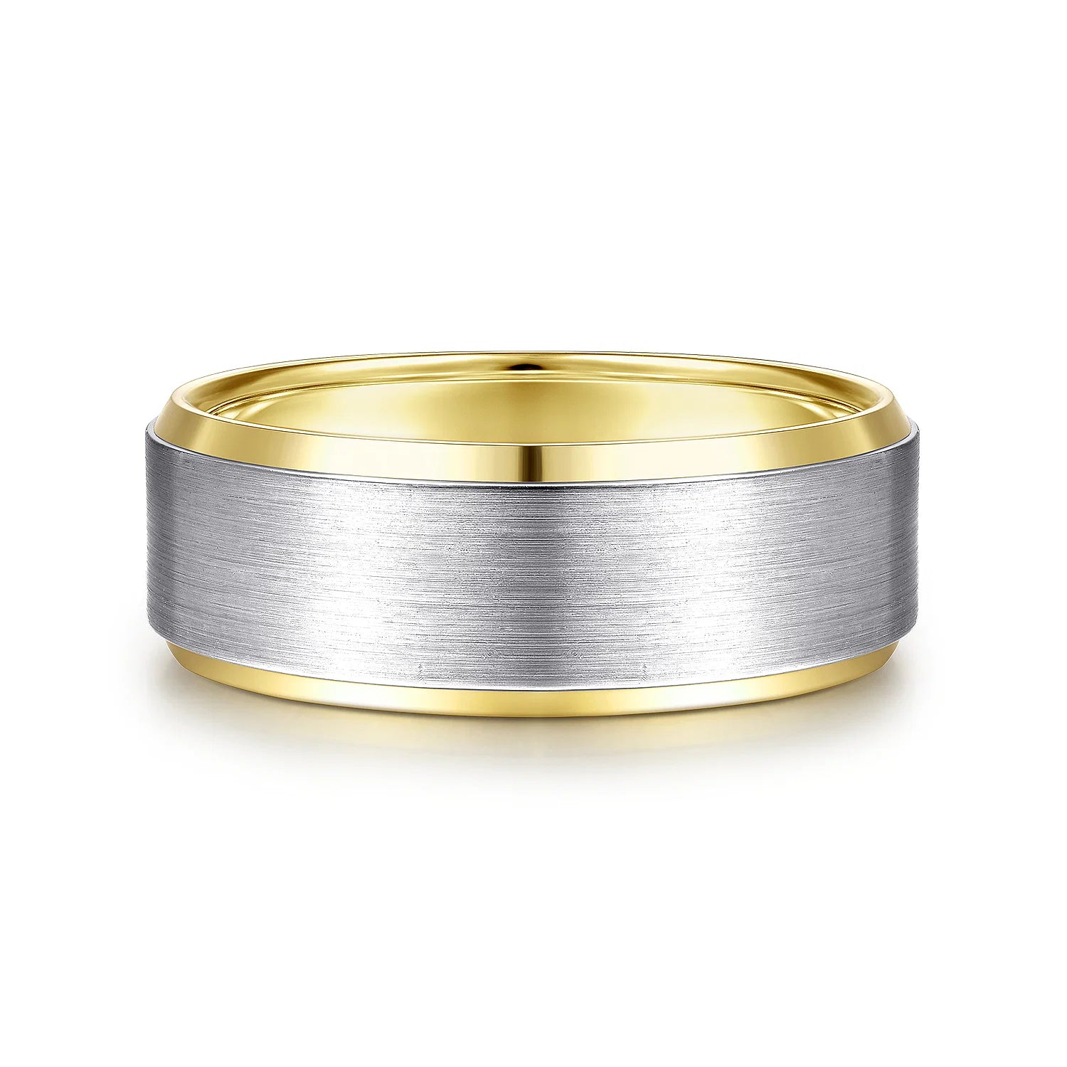 14K Gold Two Tone Beveled Edge Wedding Band