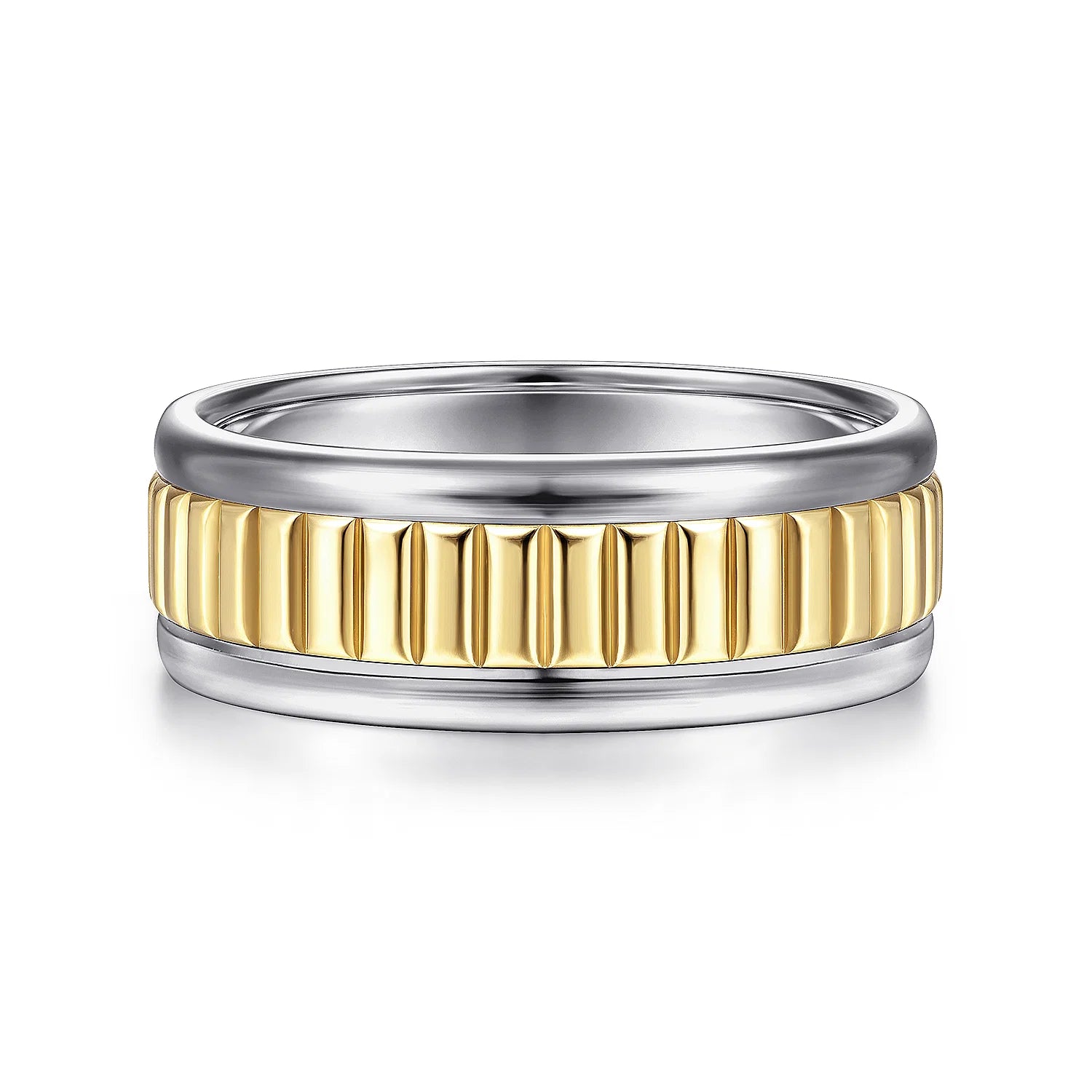 14K Gold Two Tone Carved Inlay Wedding Band
