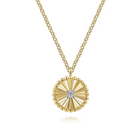 14K White-Yellow Gold Bujukan Diamond Cut Pendant Necklace