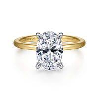 Gabriel & Co 14K White-Yellow Gold Hidden Halo Oval Diamond Engagement Ring