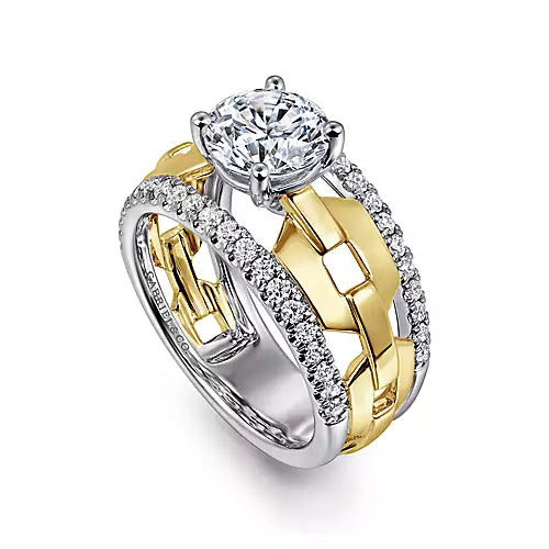 Gabriel & Co 14K White & Yellow Gold Wide Band Diamond Engagement Ring