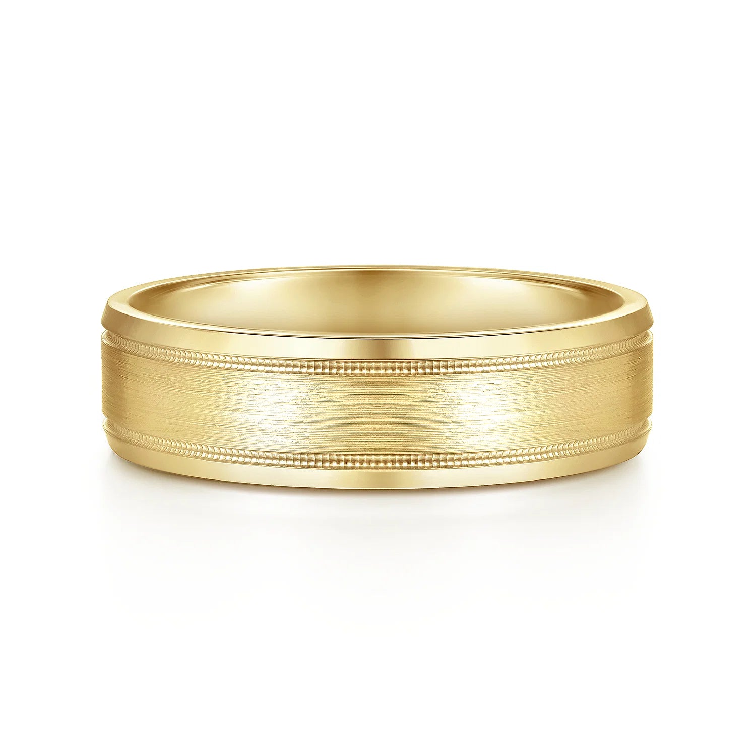 14K Gold Satin Polish and Milgrain Wedding Band