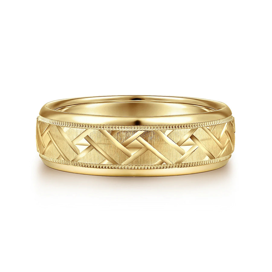 14K Gold Engraved Woven Wedding Band