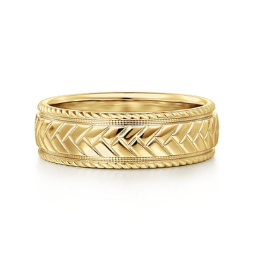 14K Gold Engraved High Polish Wedding Band