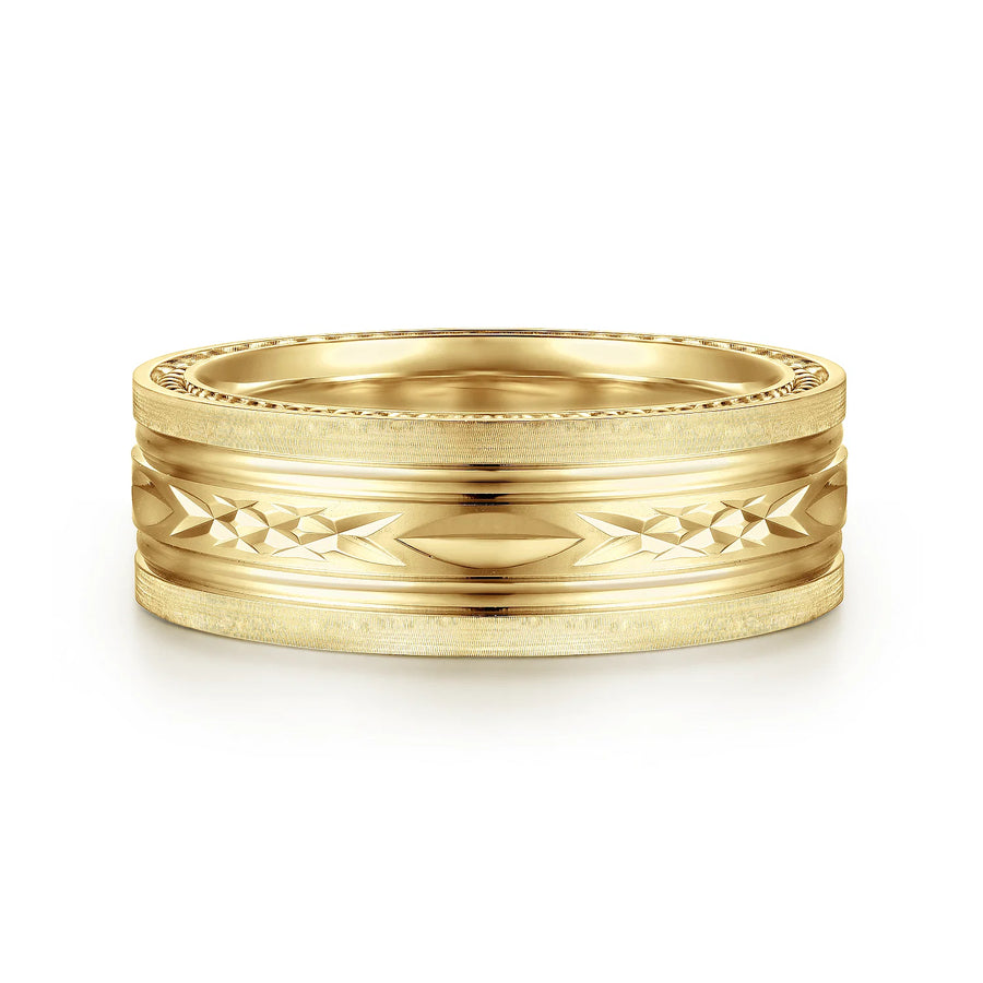 14K Gold Carved Wedding Band