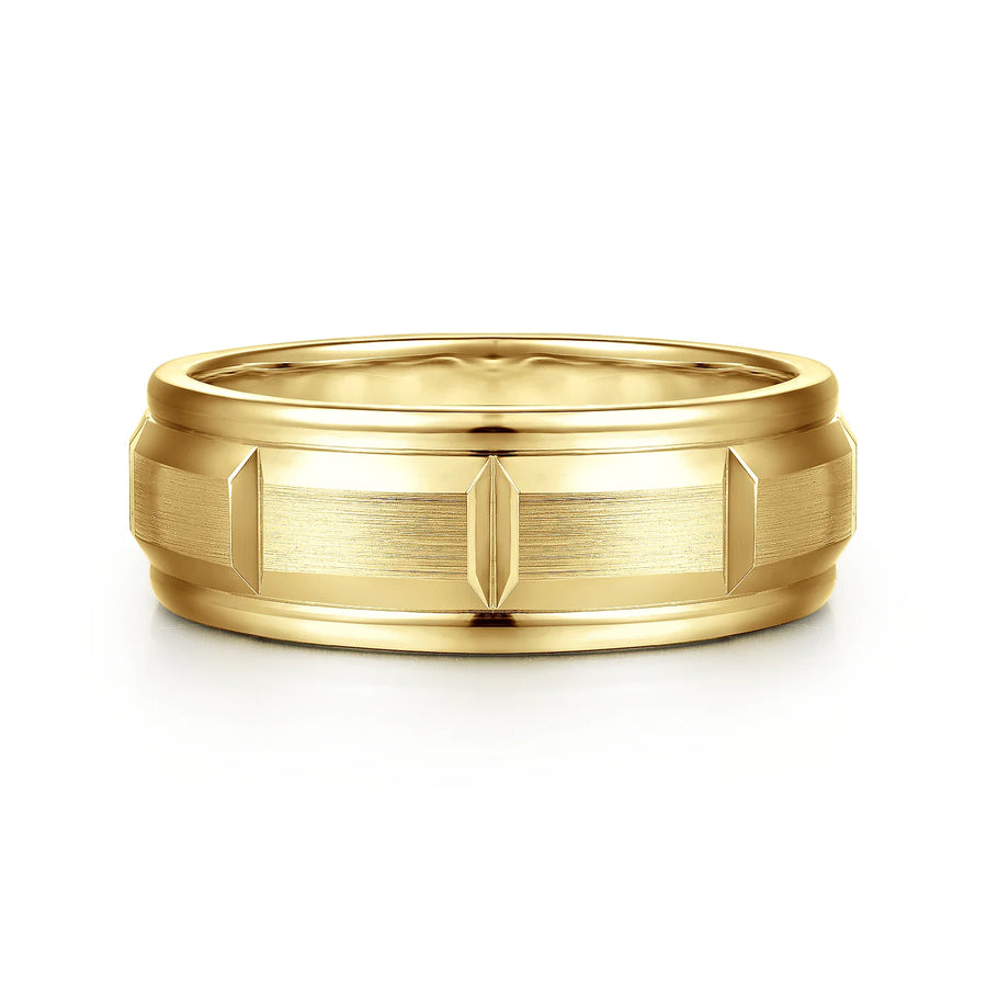 14K Gold Carved Station Wedding Band