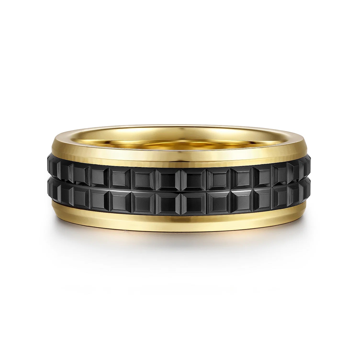 14K Gold Two Tone Beveled Edge Wedding Band