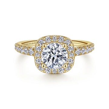 Gabriel & Co 14k Yellow Gold Cushion Shaped Halo Engagement Ring