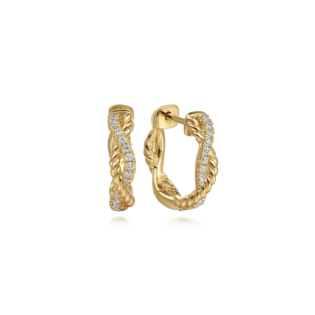 14K Yellow Gold Diamond And Rope Huggie Earrings