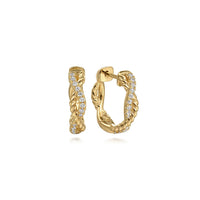 14K Yellow Gold Diamond And Rope Huggie Earrings