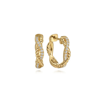 14K Yellow Gold Diamond And Rope Huggie Earrings