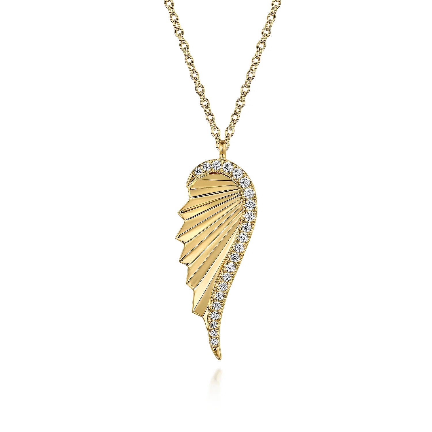 Diamond Cut Wing Shape Pendant Necklace